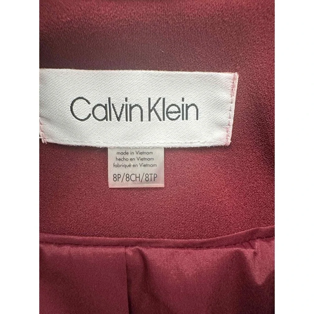 Calvin Klein Petite Jacket  Burgundy Collarless Open Front Jacket 8P NWT‎